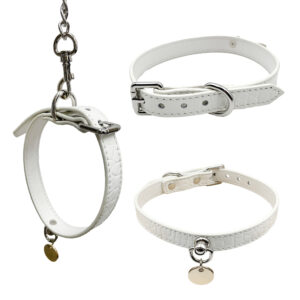 White Pu Leather Dog Collar With Metal Tag