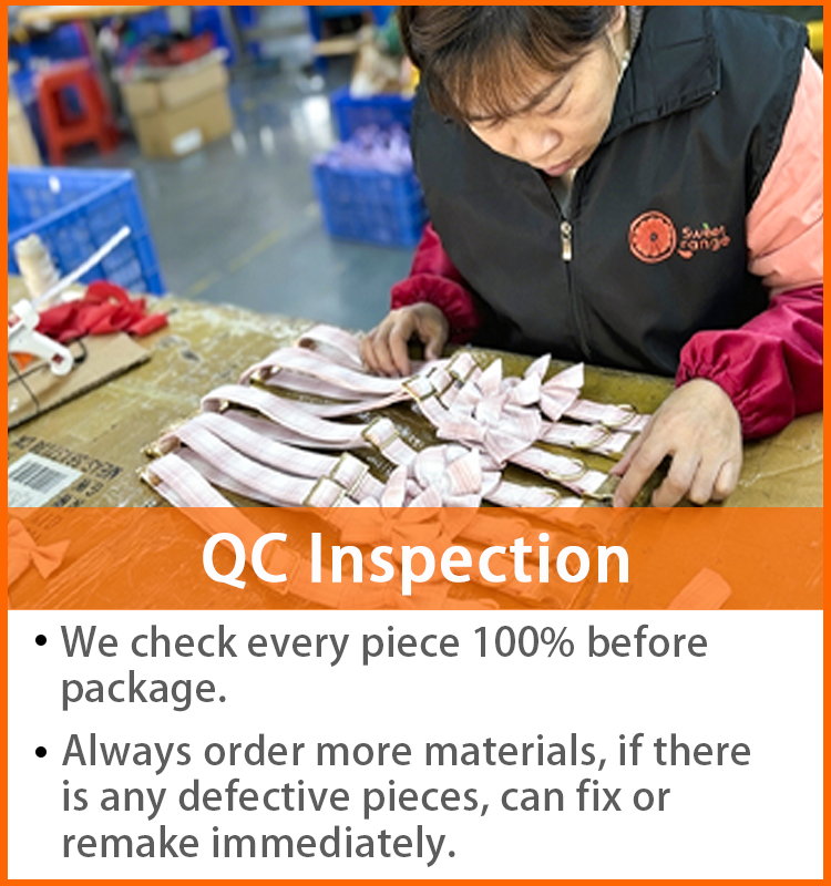 QC inspection for custom pet collars and leashes, worker checking every pet accessory before packaging, strict quality control for pet products