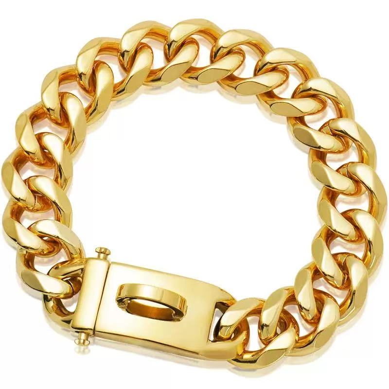 Gold plated dog chain collar, stylish metal pet collars from professional manufacturer